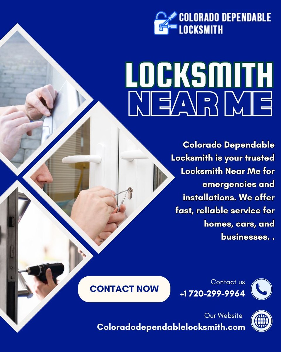 CD_locksmith's tweet image. Locked out or need a security upgrade? Colorado Dependable Locksmith is your trusted locksmith near you, offering fast and reliable emergency, home, car, and business services. Visit our website or call/text now for immediate assistance.

Website: coloradodependablelocksmith.com