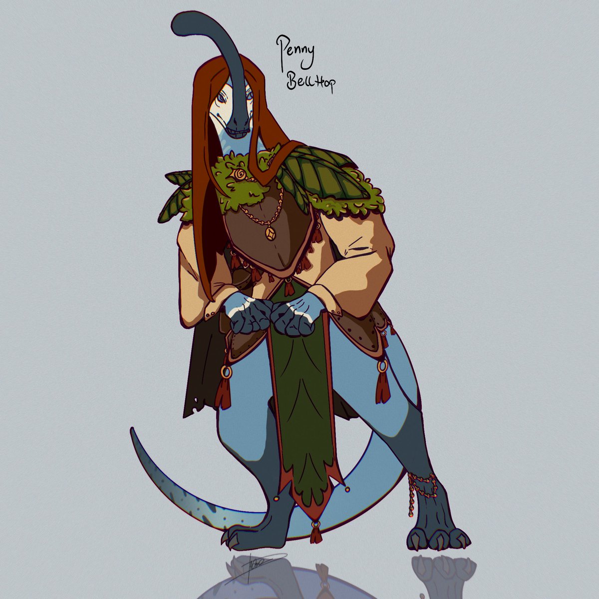 TastyTvStatic's tweet photo. Omg I made an Npc for my dnd campaign, she’s a cutie. 
Meet penny the paralophosaurus . 

#Art #DnD #NPC #paralophosaurus #dinosuar #Furry https://t.co/ZA5o9oSOww