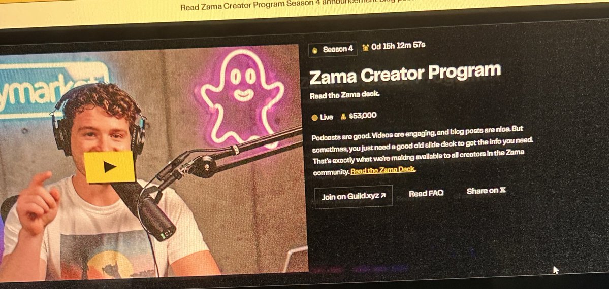 Tamim11555's tweet image. Gzama
Last day of #ZamaCreatorProgram S4.
The market looks rough right now CEX tokens are getting hit hard and Polymarket Yes” just dropped to 32%.
Most people are already saying no chance of a Zama token in 2025.

But I’m not changing my mind.
I’m still backing the Zama team and…
