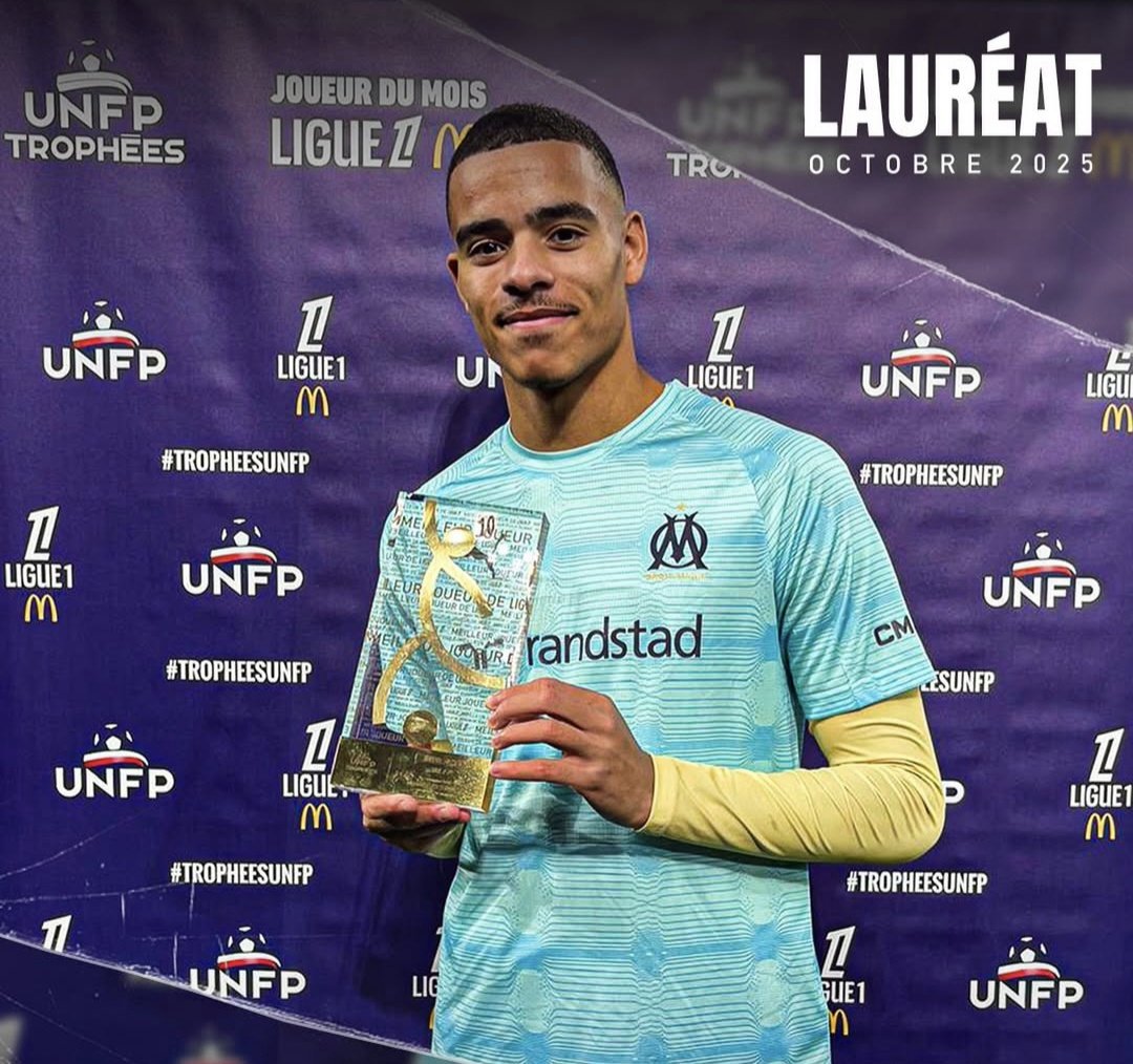 Avant OM-TFC, Mason Greenwood a reçu son trophée UNFP de meilleur joueur du mois d'octobre ! 🏆🔥

[<a href="/UNFP/">UNFP</a>]