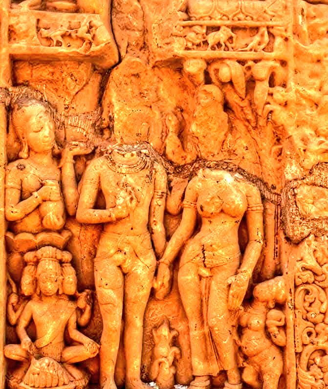 The easiest way to identify I$lamic iconoclasm from the natural wear and tear. With the former, it will usually be the heads smashed or decapitated, while the rest of the plaque will be well preserved.

(Pic: Marriage of Shiva-Parvati)