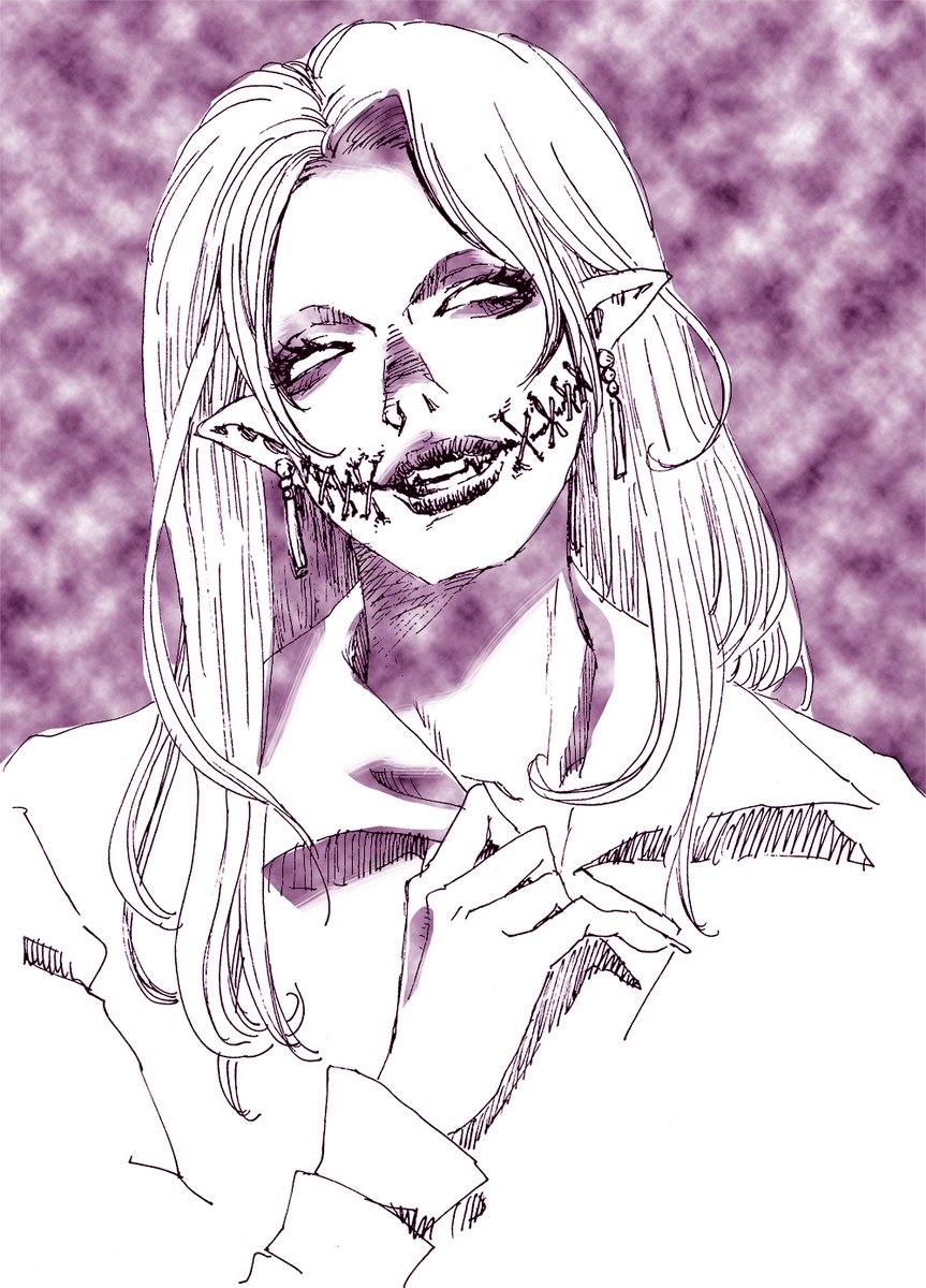 #今月描いた絵を晒そう
ハロウィンのは厳密にいうと描いたのは十月ですが「スキャン後のデータ」作成日を基準にしているので。まず口裂け女系。 