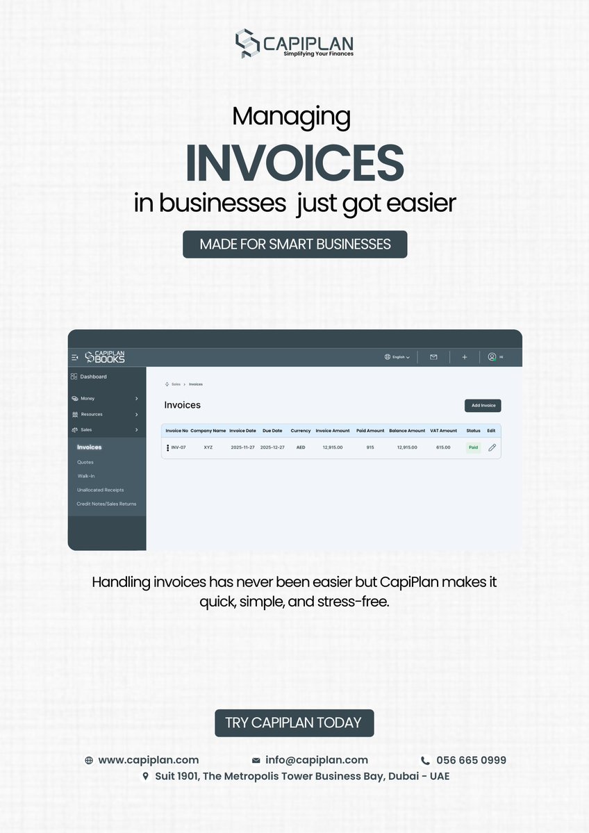 CapiPlan's tweet image. Say goodbye to invoicing headaches.

With CapiPlan’s invoicing module, billing your clients becomes fast, smooth and stress-free.

Try it now: capiplan.com