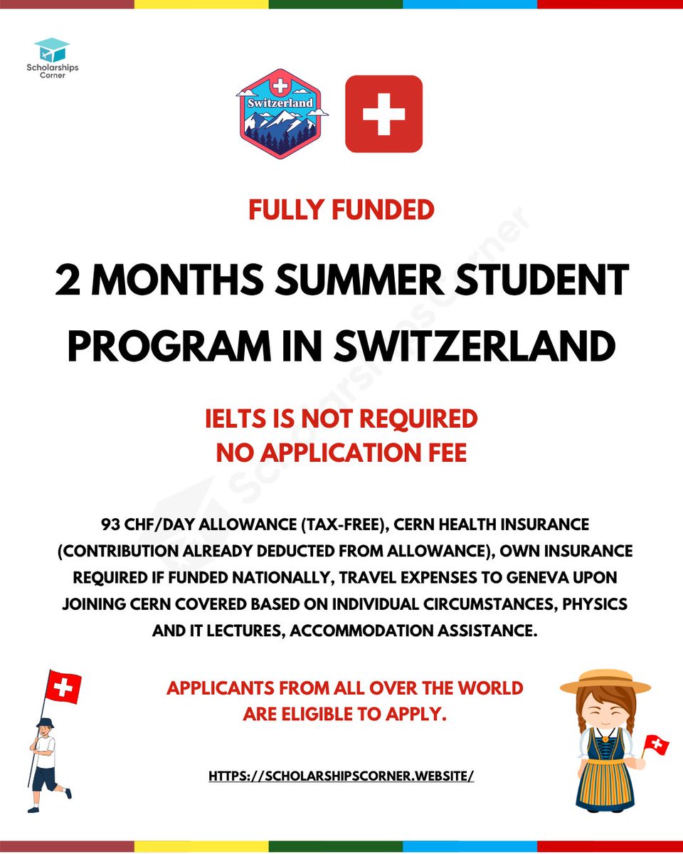 scholar_corner's tweet image. Fully Funded 2 months Summer Student Program in Switzerland 

Weekly Hours: 40
Contract duration (in months): 2
CERN OPENLAB Summer Student Program

Link: scholarshipscorner.website/cern-openlab-s…

Deadline: January 26, 2026. 

Credit: CERN