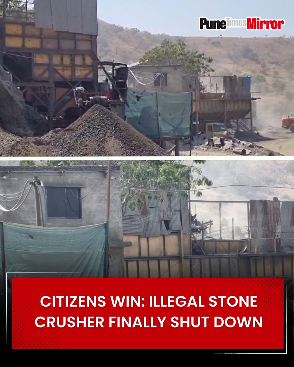 ThePuneMirror's tweet image. After running illegally since 1998 without any mining or environmental permissions, the Kumhbre stone crusher in Mulshi has finally been shut down. The Maharashtra Pollution Control Board acted after RTI activist Nilesh Nikam exposed how the crusher operated for decades without…