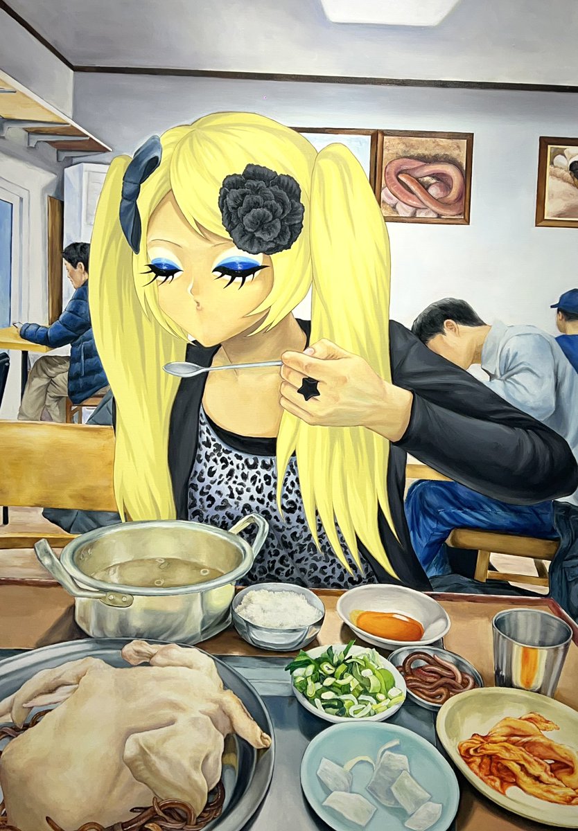 _h0pi_89's tweet photo. 지렁이 백숙, 2025, Oil on canvas, 162.2cm x 112.1cm https://t.co/A7kZNJiAJV