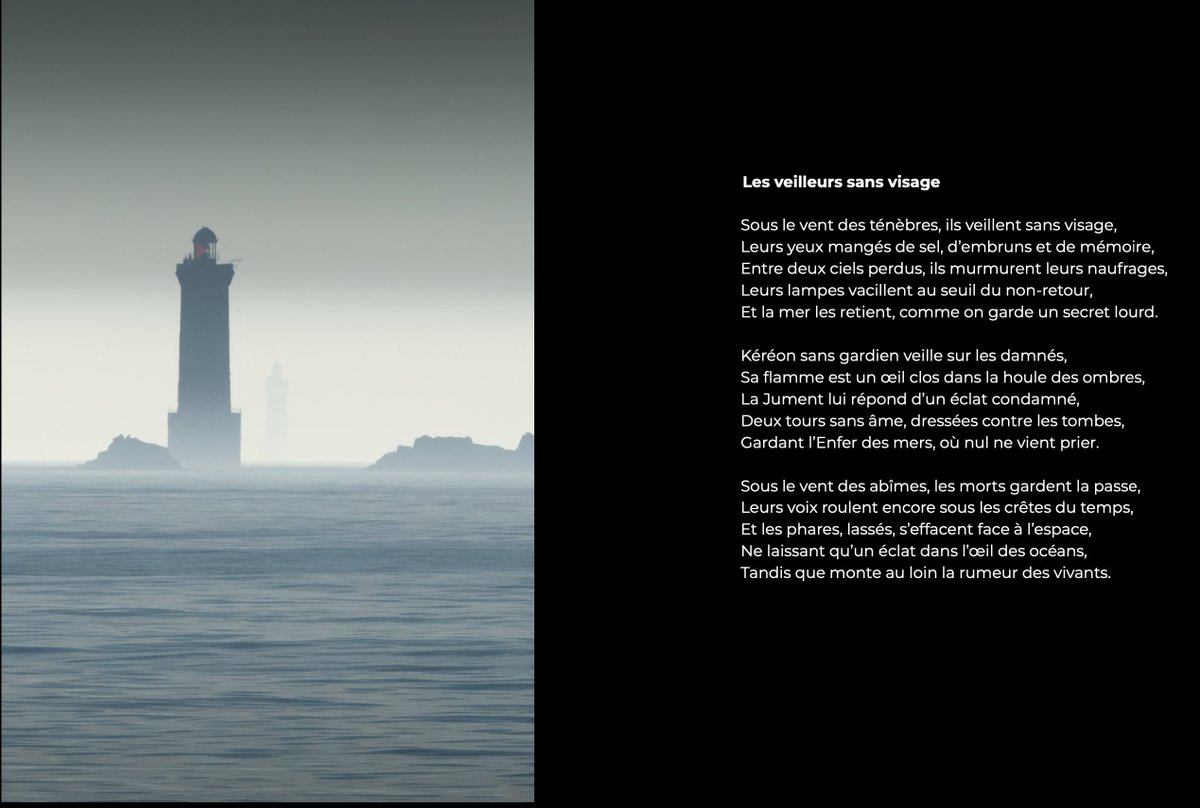 Les phares de Kéréon et de la Jument capturés par le photographe Erwan Poirier et mises en mots par Mikaël Menez, qui travaillent actuellement à un projet d'expo intitulée "Veilleurs de pierre": 👇

Honoré d'être associé à ce beau projet, car le résultat promet d'être superbe! 🤩