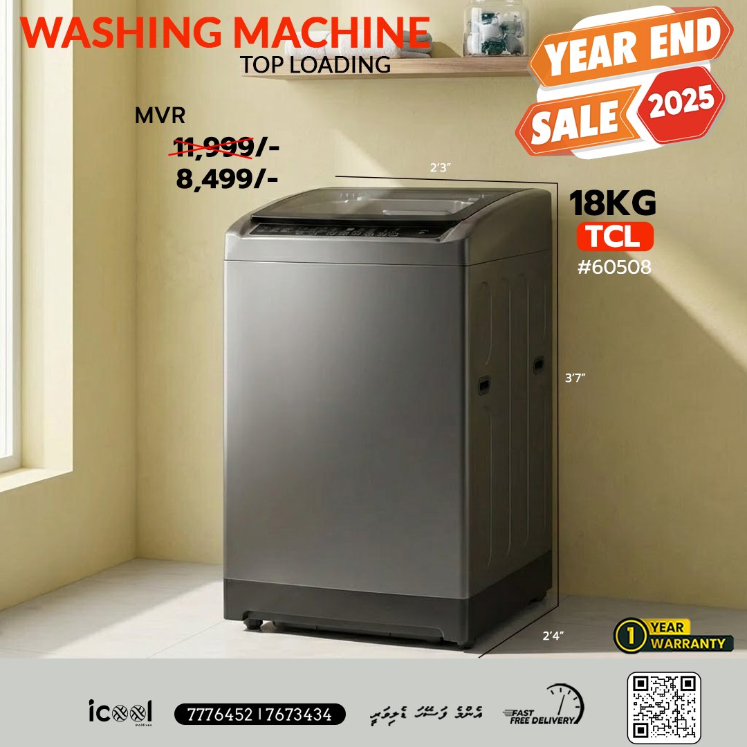 IcoolMaldives's tweet image. Power Through Every Laundry Load 🧺⚡
Meet the TCL 18KG Washing Machine — built for big families, heavy loads, and powerful cleaning performance. More capacity, more convenience, and more efficiency in every wash
#TCL #WashingMachine #18KGWasher #HomeAppliances #SmartLaundry