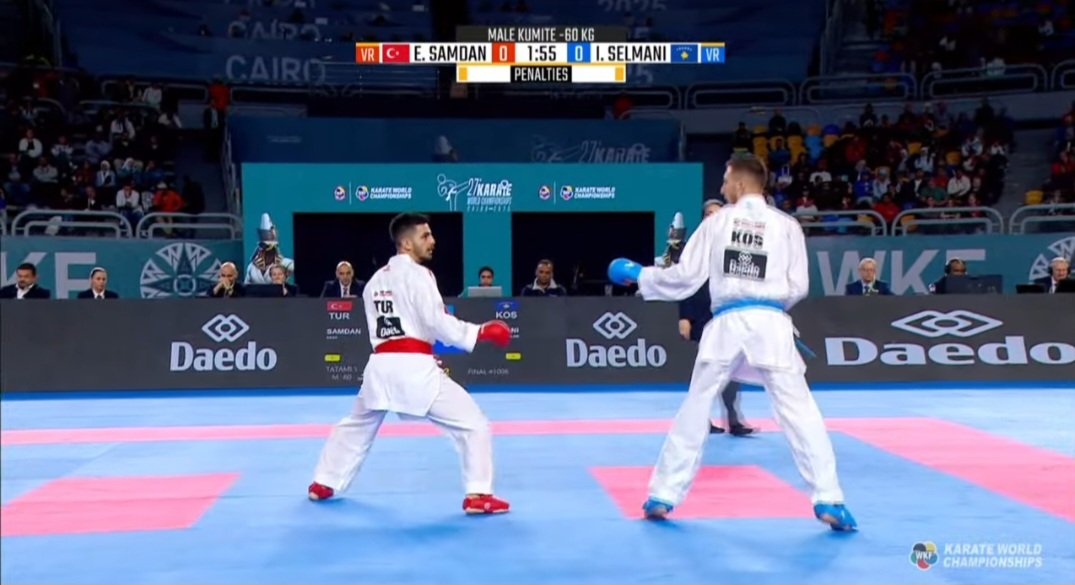 A colossal effort from Islam Selmani, who wins silver at the Karate World Championship in Cairo - Kosovo's highest-ever result. 🇽🇰🥋