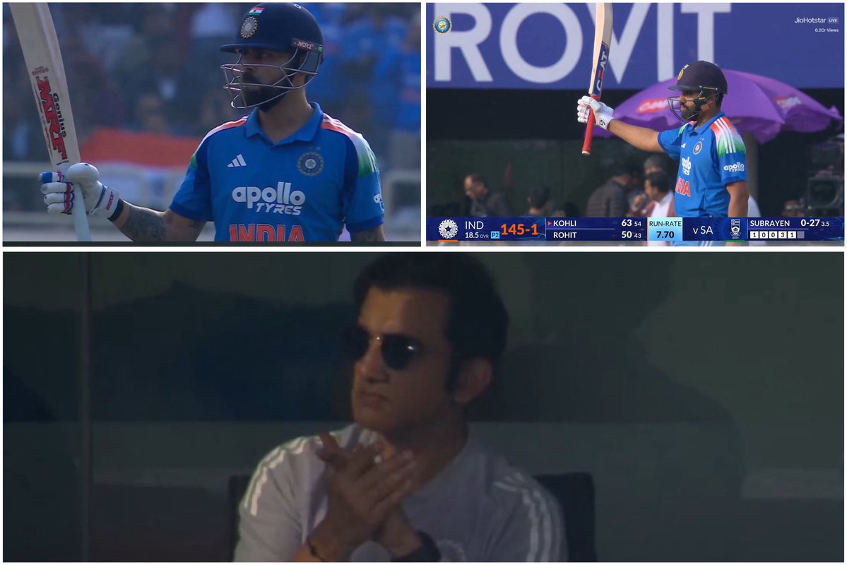 sarcastic_us's tweet image. Virat Kohli and Rohit Sharma are proving their  &quot;merit&quot; on Gautam Gambhir&apos;s face 🔥💪

 #INDvSA