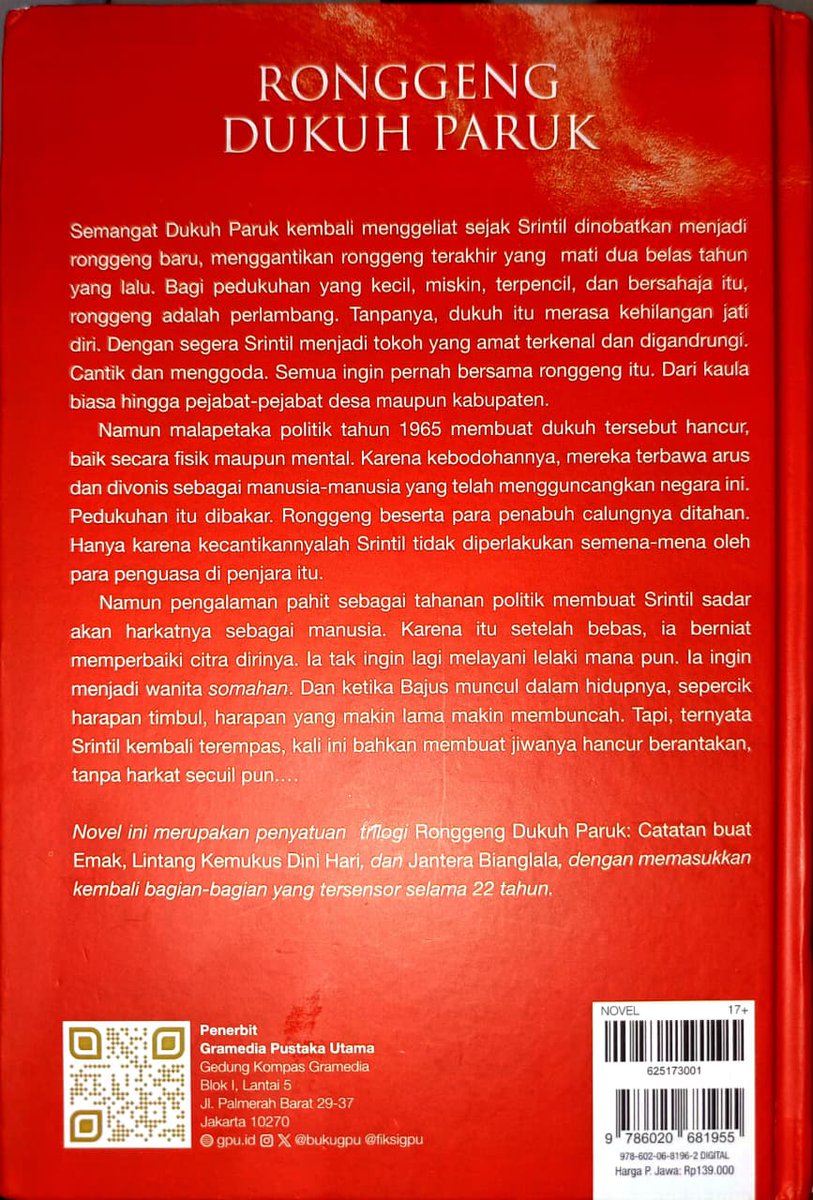 27pagesofikvjou's tweet image. 𝐑𝐨𝐧𝐠𝐠𝐞𝐧𝐠 𝐃𝐮𝐤𝐮𝐡 𝐏𝐚𝐫𝐮𝐤

➖ Ahmad Tohari
📑 520 hlm
📰 Fiksi, Romance
🏷 Gramedia Pustaka Utama
📚 Hardcover
⭐ 5/5

#RakBukuNana 
#BacaBukuSejarahBareng