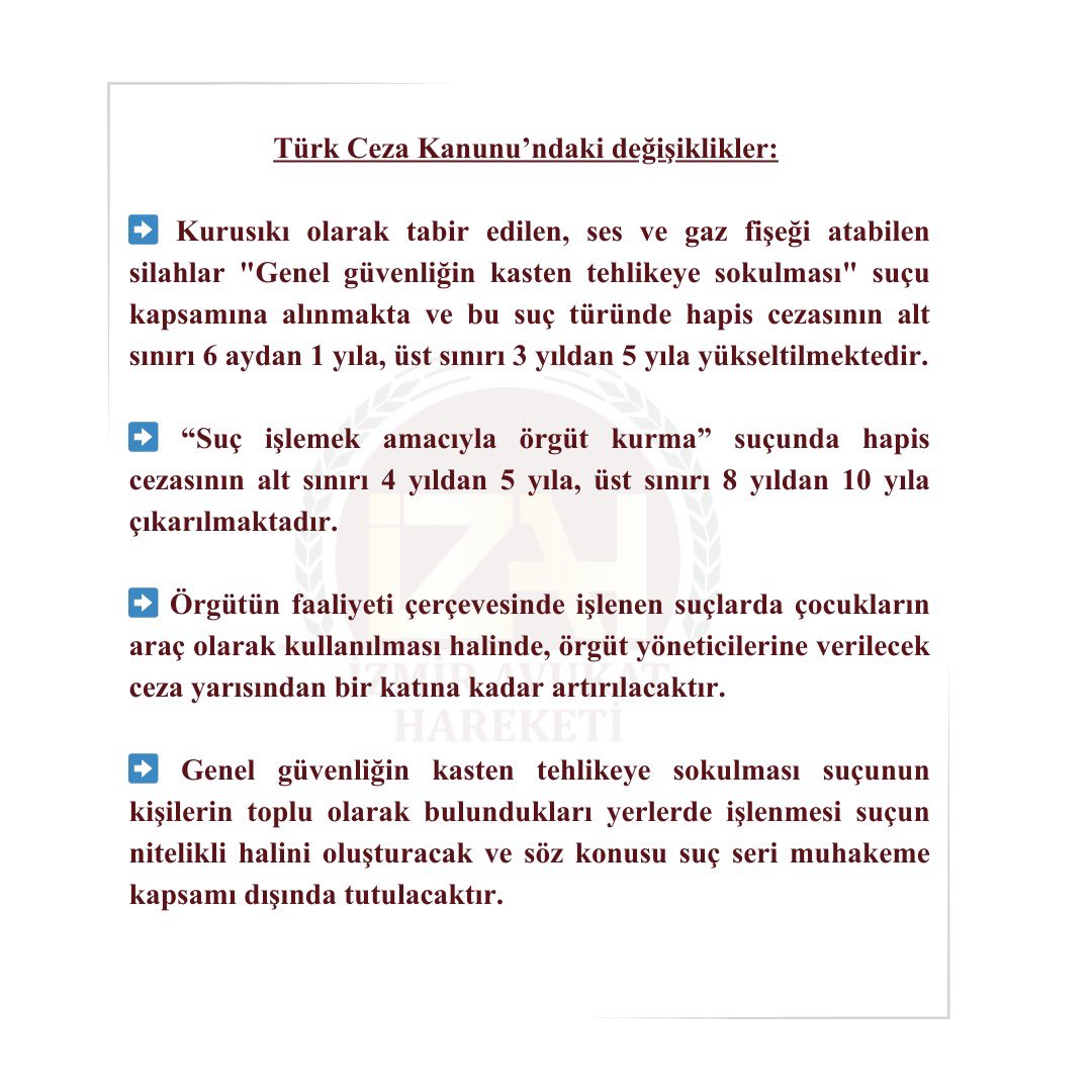 izmiravhareketi's tweet photo. 11. Yargı Paketi Neler Getiriyor?

Kamuoyunda çokça tartışılan 11. Yargı Paketi TBMM’ye sunuldu.

İzmir Avukat Hareketi olarak 11. Yargı Paketinde yer alan can alıcı noktaları derledik. https://t.co/YH5joSOCL3