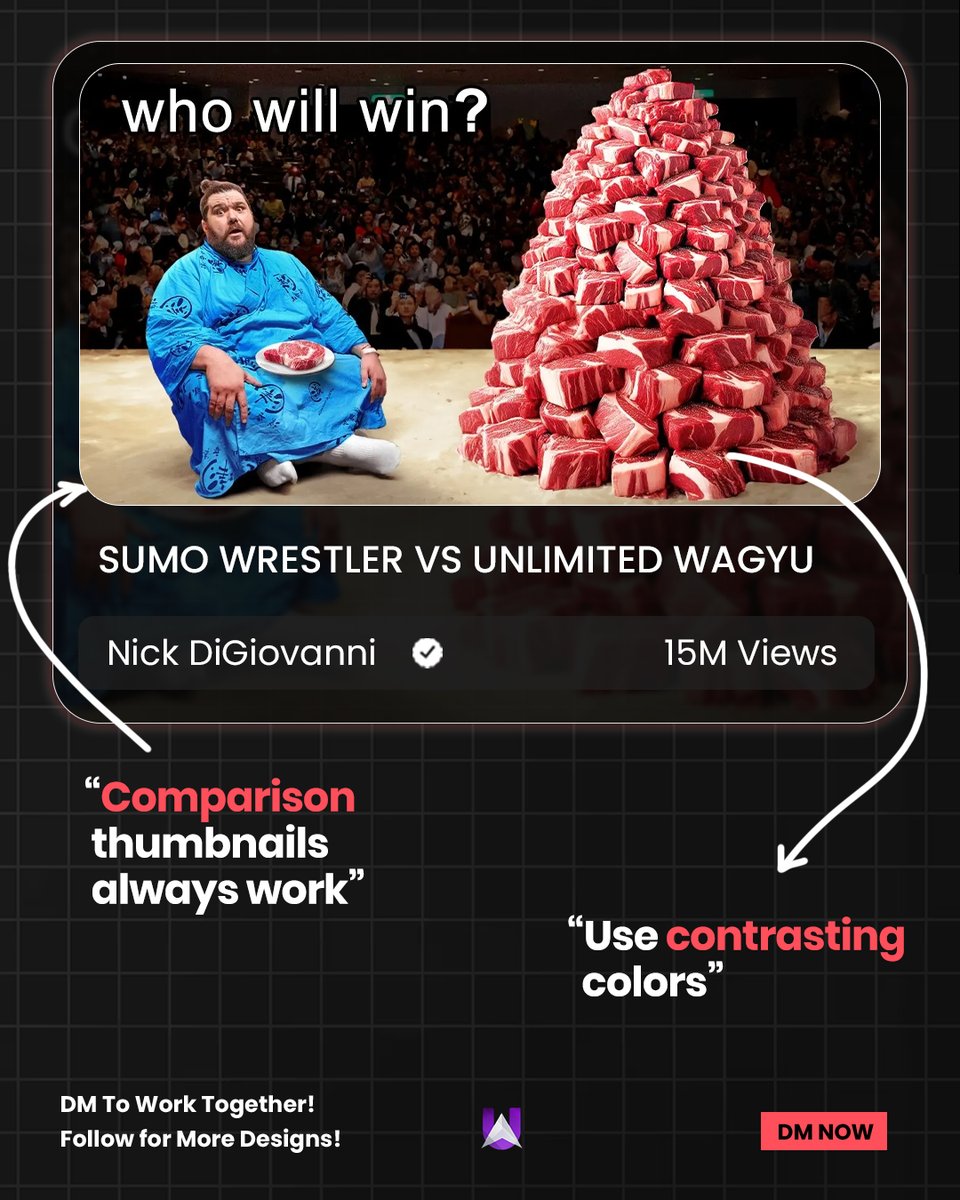 ClickMagnetYT's tweet image. ⚡ Why This Thumbnail Hooks Instantly

Putting two extreme opposites side-by-side makes the viewer need to know the answer. Big contrast, big stakes, big clicks. 🍖🔥

#ThumbnailDesign #CTRBoost #ScrollStopping #ViralVisuals