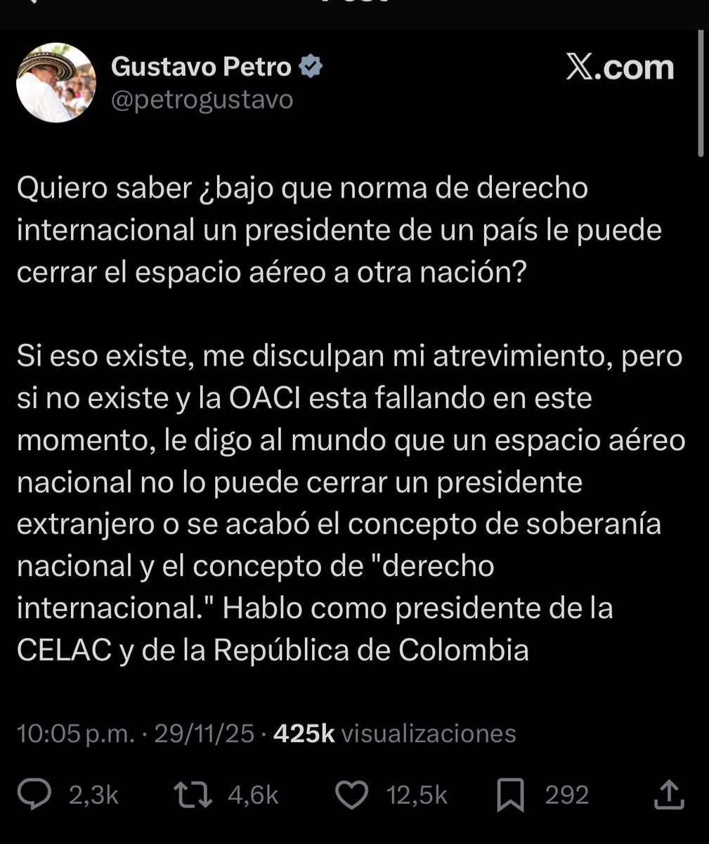MariaFdaCabal's tweet image. A ver Petro no diga boberías y menos en su condición de mandatario. 

EE. UU. no cerró el espacio aéreo venezolano. Emitió una prohibición interna (14 CFR 91.1609) para que aeronaves, pilotos o aerolíneas estadounidenses no sobrevuelen Venezuela por razones de seguridad.

Esto no…