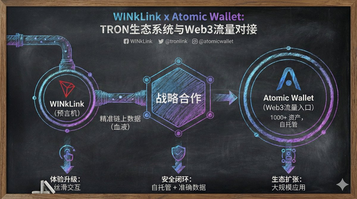➣ <a href="/WinkLink_Oracle/">WINkLink</a> 这次与老牌去中心化钱包 <a href="/AtomicWallet/">Atomic - Crypto Wallet</a> 达成战略合作，说到底，就是 TRON 生态的数据底座与 Web3 的流量入口实现了一次高质量的直连。

Atomic Wallet 支持 1000+ 资产，又具备成熟的自托管方案，本身就是一个强力的链上流量枢纽；

而 WINkLink
