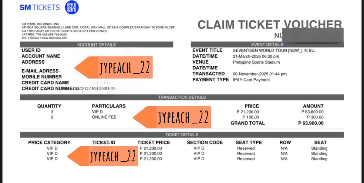 jypeach_22's tweet photo. wts/lfb

seventeen world tour new_ in bulacan concert ticket

1 gen sale VIP D 1:44pm

❗️1 reserved

meet up and claiming in sm makati, sm north or sm grand central 
can do kaliwaan
no dp needed
srp + online fee

dm me if interested
#SVT_TOUR_NEW_ #SVT_WORLDTOUR https://t.co/dTdEp5hvfD