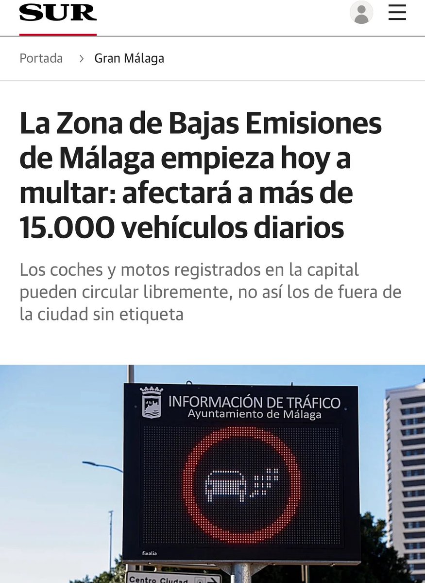 ⚠️ Decenas de miles de malagueños son desde hoy víctimas de la ZBE, una de las muchas imposiciones ideológicas del PP y PSOE.

Multas de 200€ por no poder comprarte un coche nuevo. 

Te saquean a base de impuestos y te roban a base de multas. Así actúa la mafia del bipartidismo,