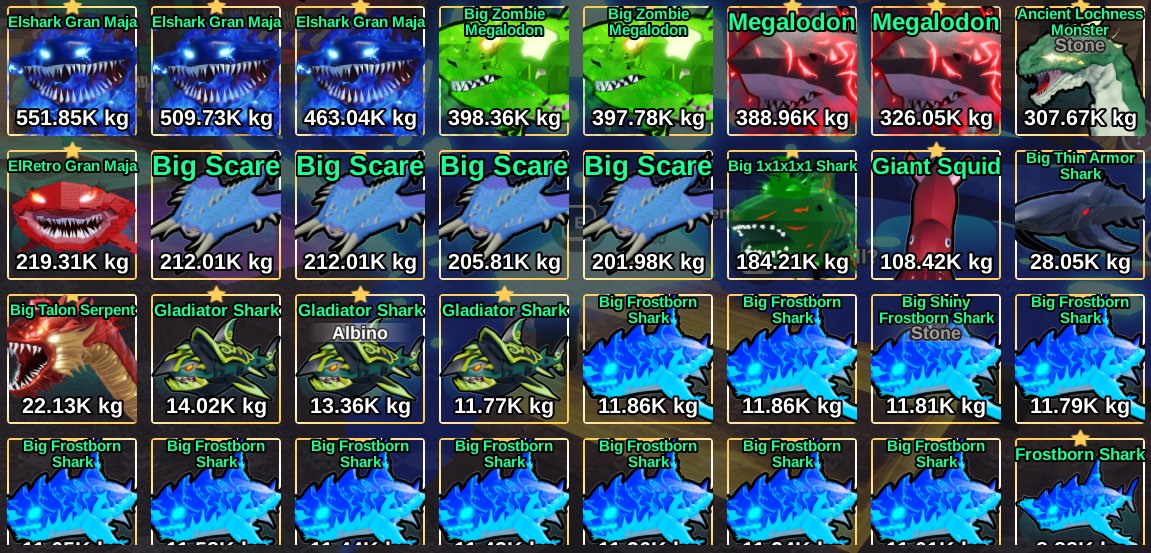 elmaja biru 35k (3)
elmaja merah 35k (1) 
megalodon merah 30k (2)
ancient dino 40k (1)
1x1x1x1 25k (1)
*harga ikan diatas bisa nego
 
secret tumbal ready stock 29 biji R6 take 10++ R5.
take all pm aja.