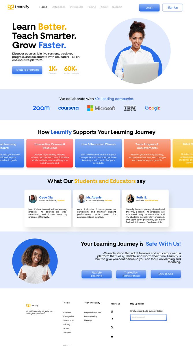 YuShouldAskCece's tweet image. Day 5 of The Design Game ✨

A landing page design for LEARNIFY 
#thedesigngame