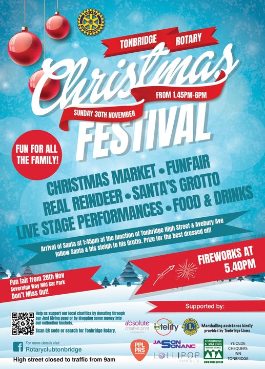 TODAY! Don't miss our fabulous on-stage line up. We are waiting to entertain you!
The Tonbridge Rotary Christmas Festival is packed with festive fun and fantastic entertainment! 
Stage &amp; High Street Entertainment from 2PM.