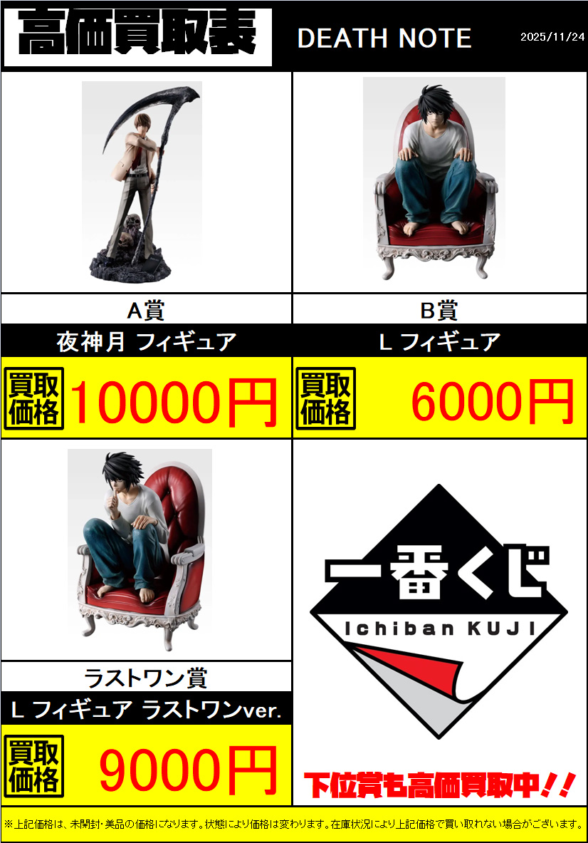 一番くじ DEATH NOTE デスノート 価格変動の為、買取価格更新しました