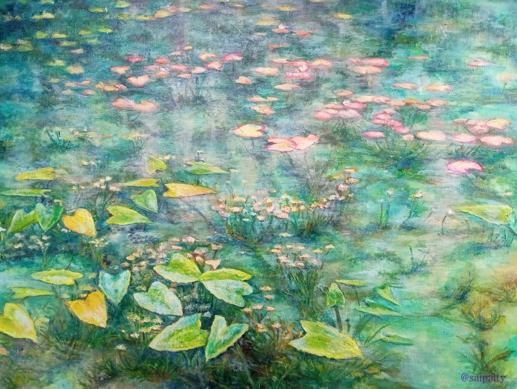 油絵】初夏の水面 今年描いたやつその2。 ロケ地は県民なら大体知っ