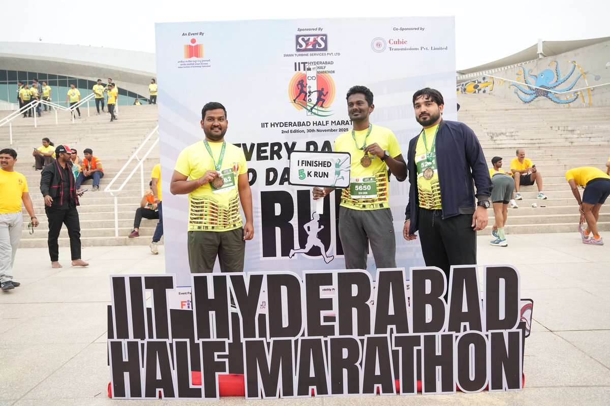 IITHyderabad's tweet photo. #Energy you can feel. #Smiles you can count. A #crowd you canโt forget.
@IITHyderabad 's #HalfMarathon brought together 2,258 runners in one of the most spirited celebrations of #fitness this year! ๐โโ๏ธโจ
#IITHHalfMarathon2025 #RunWithPride #fitindiamovement https://t.co/IKwd5ak3LF
