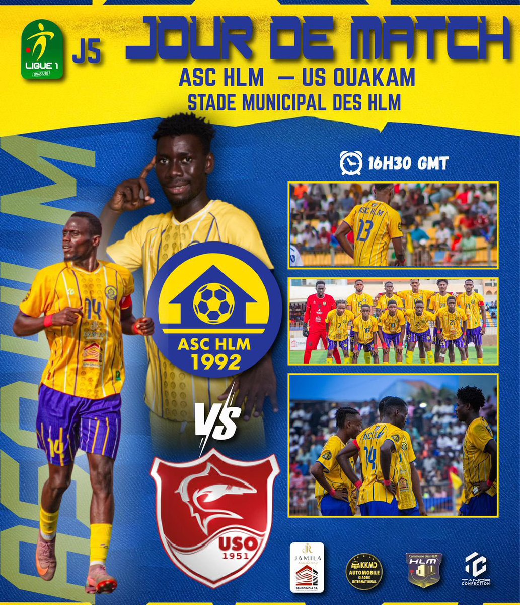 JOUR DE MATCH 💙🤍💛

5ème Journée de ligue 1
 ASC HLM vs US OUAKAM

#allezhlm  
#aschlm  
#lsfp  
#JamilaResidency by #SenegindiaSA
#kkmdautomobile
#tanorconfection  
#hlmdeukkla  
#football #sport #lsfp #ligue1sn#lonasebet 
Tous au stade 🏟️ pour soutenir l’équipe 
💙🤍💛✊🏾