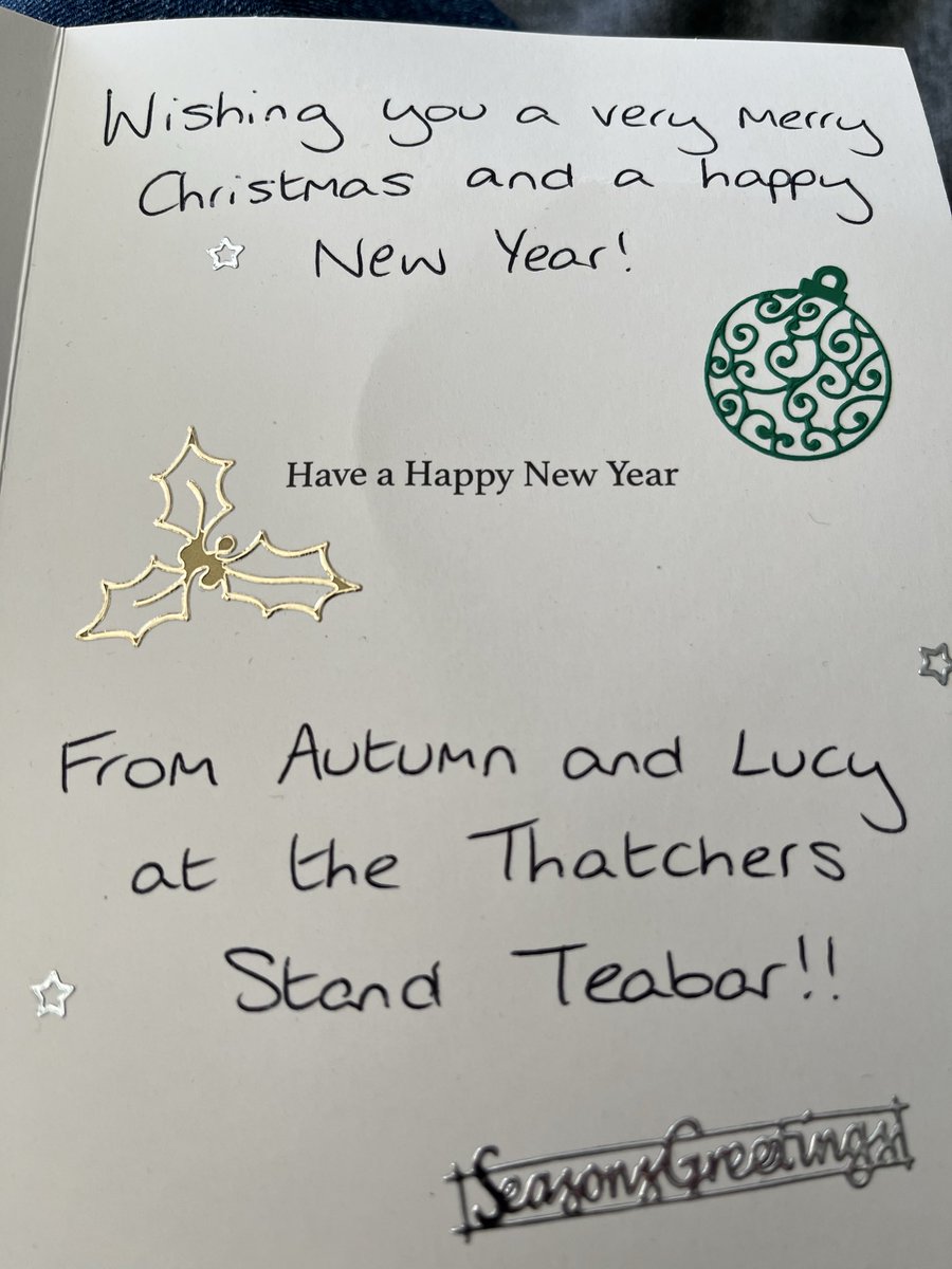 Wanted to post this today, so it didn’t get lost in the win yesterday. Wanted to give a shout out to the club and the staff in the thatchers gold terrace tea bar for the early Christmas Card. A small but a really top gesture from them. <a href="/YTFC/">Yeovil Town FC</a> #ytfc