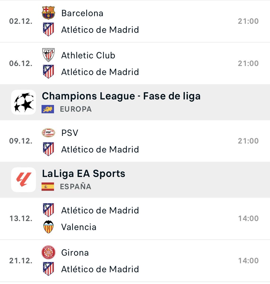 👀 Ayer fue el último partido en NOVIEMBRE del Atlético de Madrid.

‼️ Ahora toca diciembre, de CINCO PARTIDOS, solo UNO será como local

(No habrá tanto revuelo con esto como en noviembre, de gente quejándose)