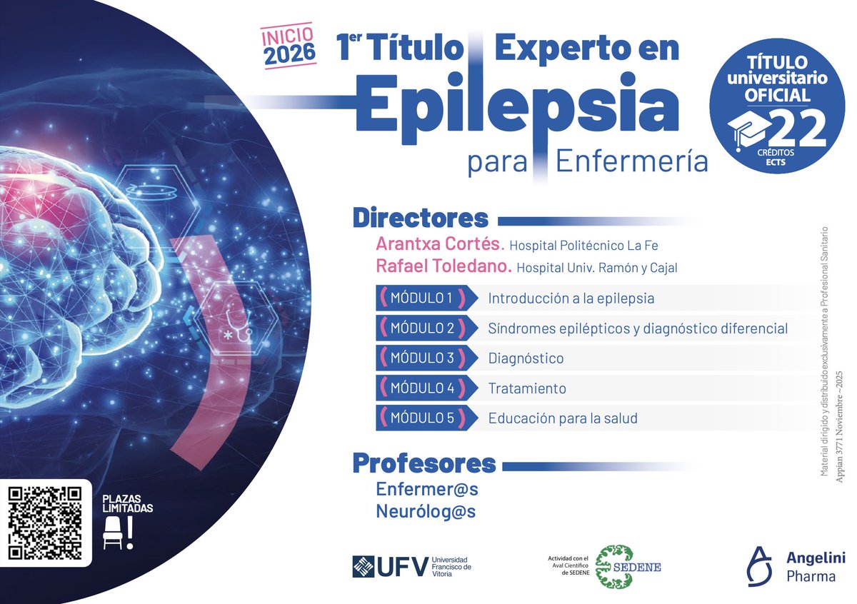 🚀 ¡Lanzamos el 1er Título Experto en Epilepsia para Enfermería!
🎓 Título universitario oficial | 22 ECTS 
🏥 Formación integral
📅 Inicio 2026 
Gracias a Arantxa Cortés (<a href="/HospitalLaFe/">HospitalLaFe</a>), <a href="/ufvmadrid/">Universidad Francisco de Vitoria</a> y <a href="/AngeliniFarmaES/">Angelini Pharma España</a> por hacer este proyecto posible!
<a href="/CGEnfermeria/">Consejo General de Enfermería</a> <a href="/soyenfermera/">Soy enfermera</a>
