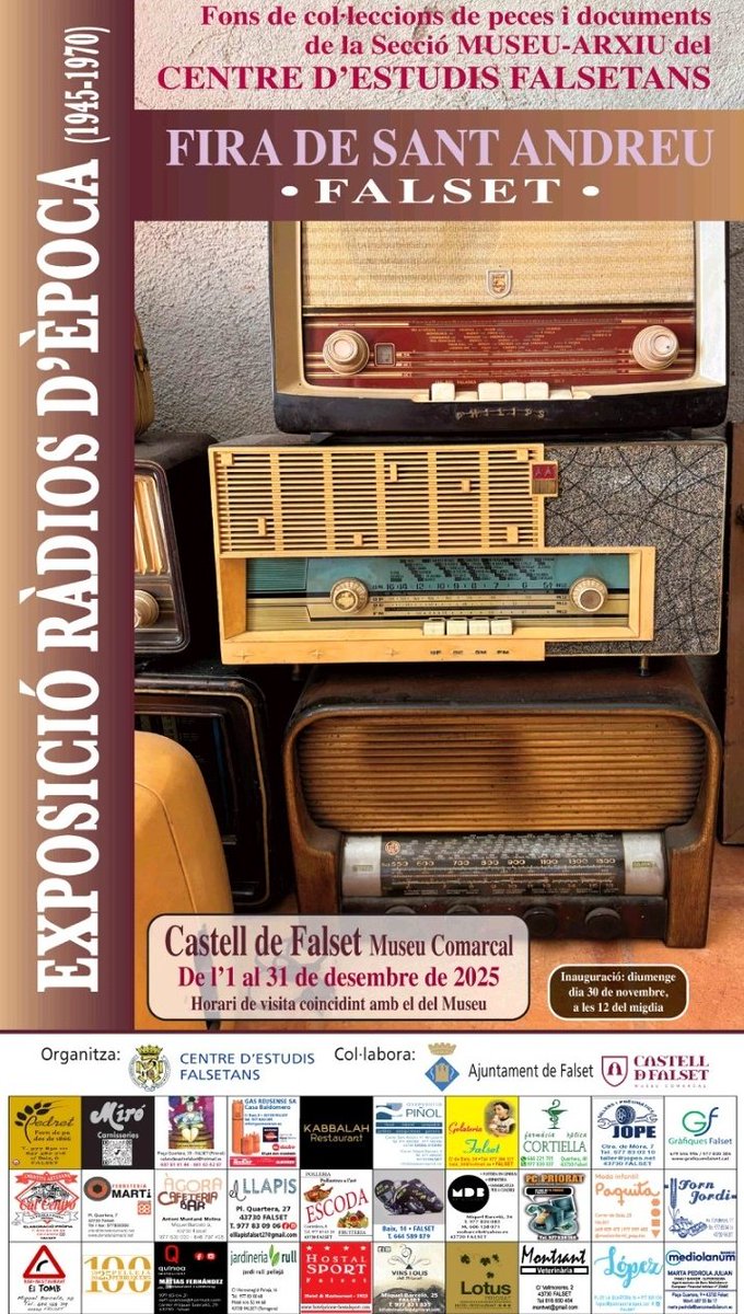 museufalset's tweet image. Inauguració de l'exposició temporal "Ràdios d'època" del Centre d'Estudis Falsetans, avui a les 12h, al @museufalset. Amb aparell del 1945 al 1970.