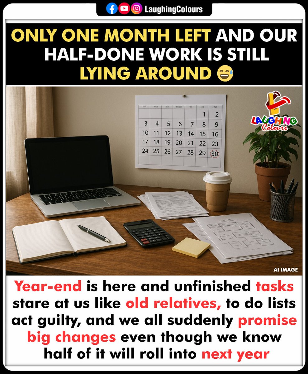 LaughingColours's tweet image. Year-end panic mode 😅

#YearEndFeels #RelatableHumor #WorkLifeBalance #ToDoListStruggle #FunnyPost #LaughingColours