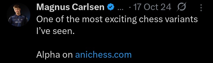One of the best chess players of all time, Magnus Carlson, called <a href="/AnichessGame/">Anichess</a> the most exciting chess variants he's ever seen

But I think that Anichess goes beyond just being a chess variant, I like to refer to it as Chess 2.0.

<a href="/AnichessGame/">Anichess</a> respects the timeless strategy of
