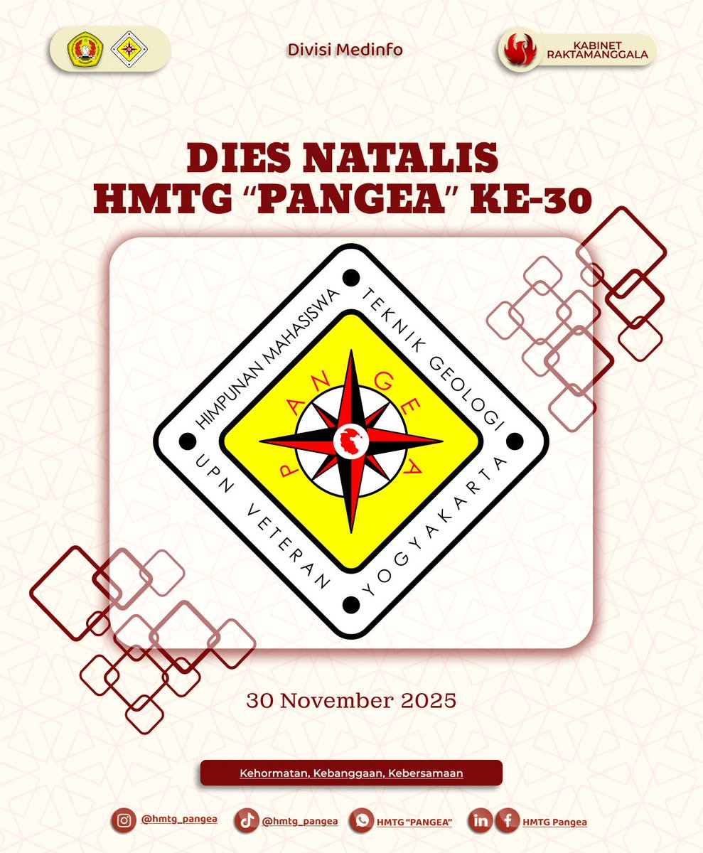 [DIES NATALIS HMTG "PANGEA"]

instagram.com/reel/DRqq8zzkt…

Salam Pangeaku!!

Selamat ulang tahun HMTG "Pangea" yang ke - 30. Semoga dengan bertambahnya umur dapat menjadikan HMTG "Pangea" menjadi himpunan yang lebih baik lagi kedepannya.