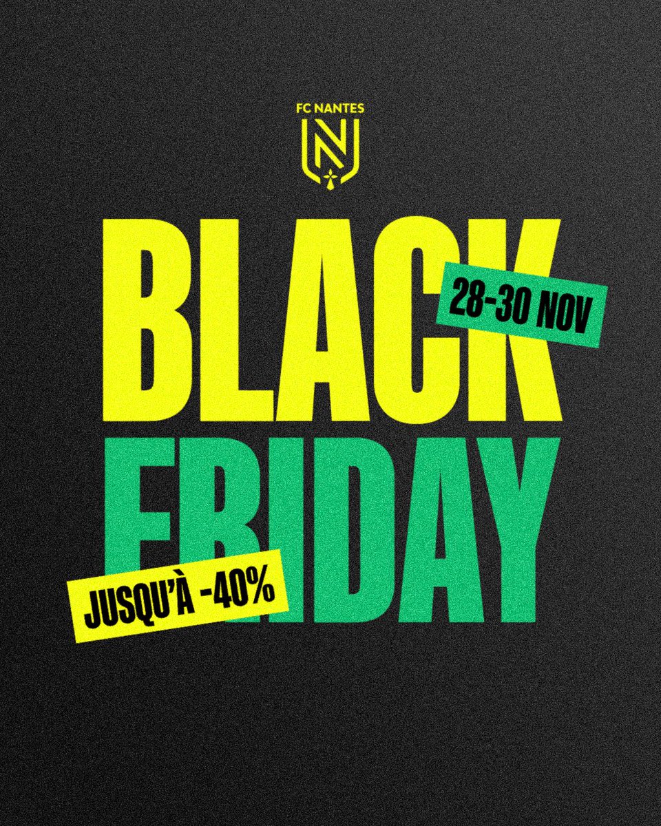🚨𝗕𝗟𝗔𝗖𝗞 𝗙𝗥𝗜𝗗𝗔𝗬 🚨

Dernier jour pour profiter des promotions sur la boutique ⬇️

boutique.fcnantes.com/fr_FR/black-fr…

#OnEstNantes #BlackFriday