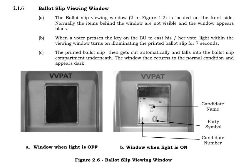 ECI doesn’t claim that voter sees printing or cutting part of vvpat slip generation. It admits that voter can see a slip only for 7 seconds and screen goes black.