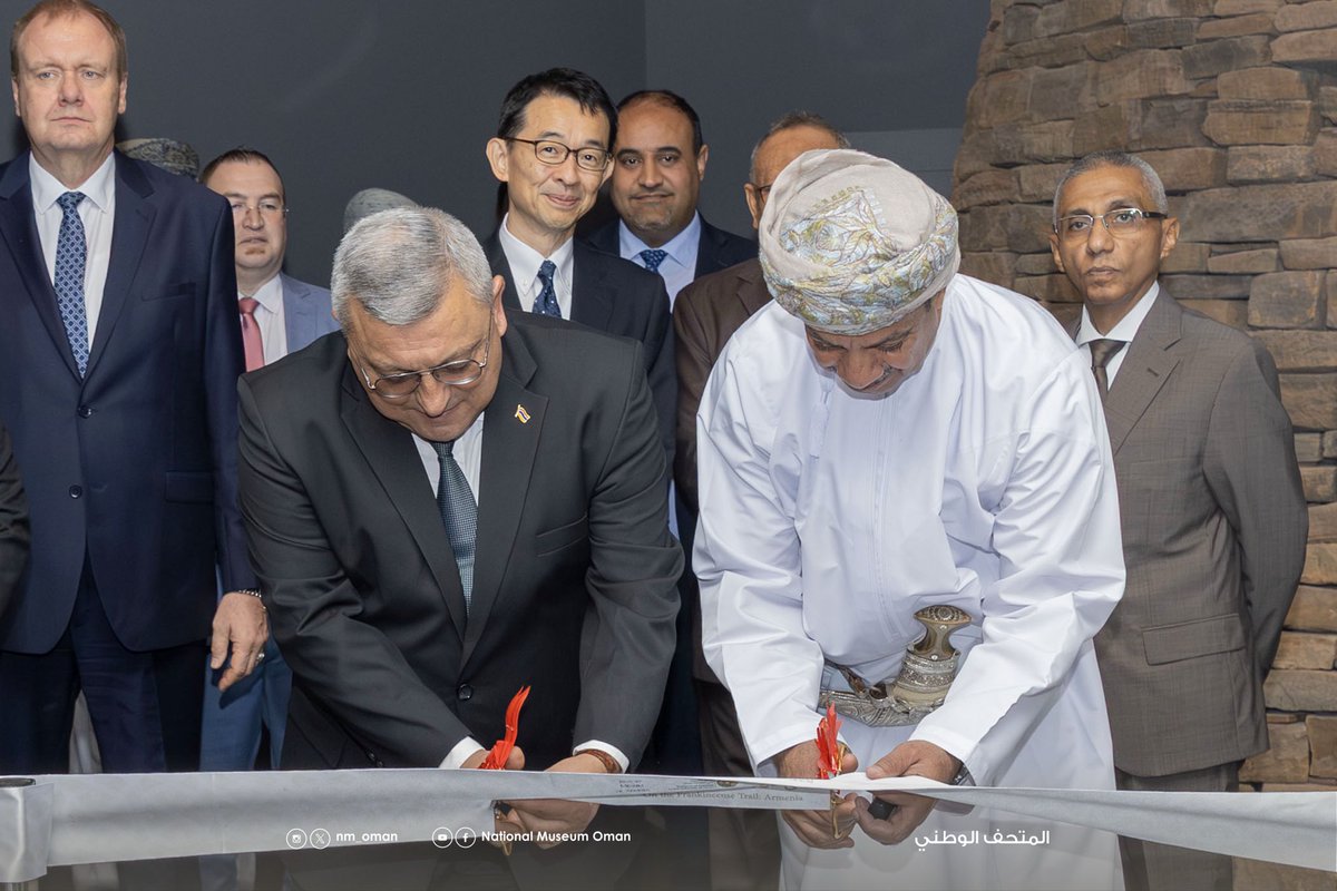 NM_OMAN's tweet photo. The National Museum, in cooperation with the History Museum of Armenia and the Embassy of the Republic of Armenia in the Sultanate of Oman, inaugurated today an exhibition titled “On the Frankincense Trail: Armenia”, under the patronage of Ambassador Abdullah bin Hamad al-Riyami, Head of the Cultural Cooperation Department at the Ministry of Foreign Affairs, and in the presence of a number of ambassadors and individuals interested in cultural and museum affairs.