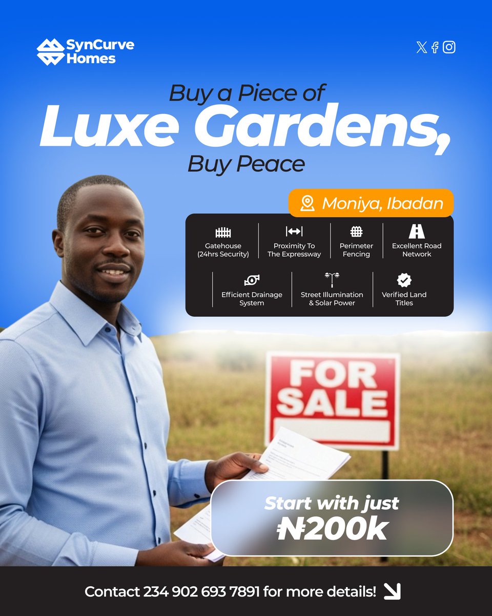 syncurvehomes's tweet image. Every plot you invest in today holds the power to shape tomorrow.

What looks like sand and soil now will one day become homes, businesses, and lasting wealth.

Start planting your legacy — because land never loses value.

#syncurvehomes #landinibadan #landinvestment