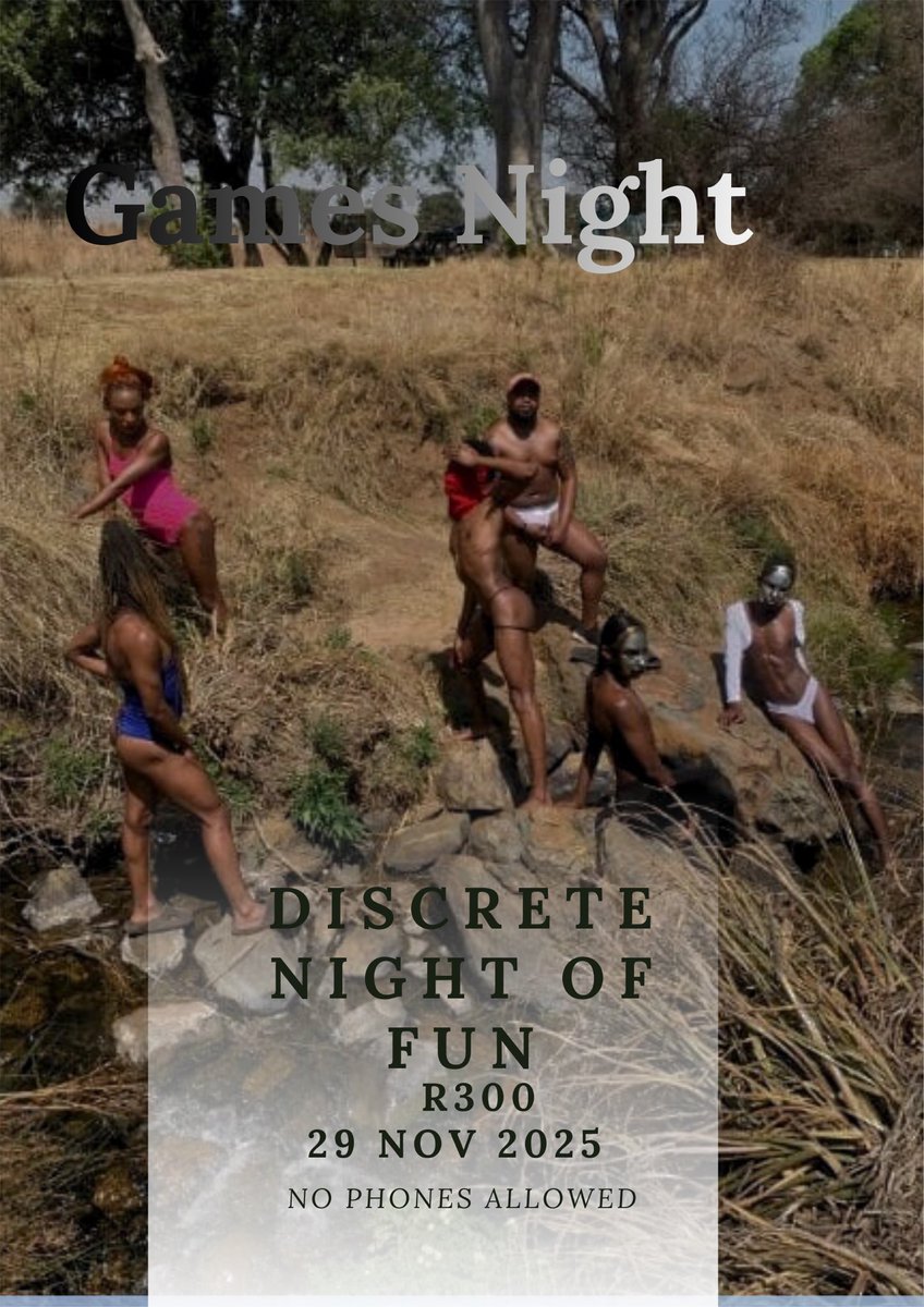 Inviting you to the discreet night of fun. On Saturday the 29th of November.
R300 gets you in!!

Tons of of sexual games 

A way to identify roles

Rounds of shots

Condoms

Lubricant 

Weed

Strictly no phones

fulfilling all fantasies in a disguised location.

See you there!!!