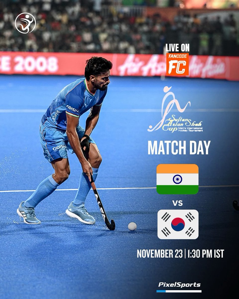 PixelSportsIN's tweet photo. Matchday! ๐ฅ
India take on Korea in the 31st Sultan Azlan Shah Cup 2025. ๐ฎ๐ณโจ
Time to bring the energy! ๐ช
#SultanAzlanShahCup #SASC2025 #INDvKOR #IndianHockey #TeamIndia #HockeyMatchday #BlueWarriors #ChakDeIndia #PixelSports https://t.co/aKzY7uTJrJ