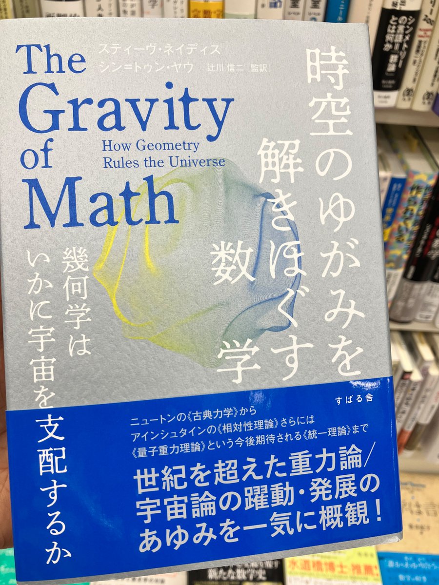 『時空のゆがみを解きほぐす数学』S・ネイディス シン・トゥン・ヤウ 辻川信二（すばる舎）
ニュートンの“古典力学”からアインシュタインの“相対性理論”さらには“量子重力理論”という今後期待される“統一理論”まで。
世紀を超えた重力論／宇宙論の躍動・発展のあゆみを一気に概観！