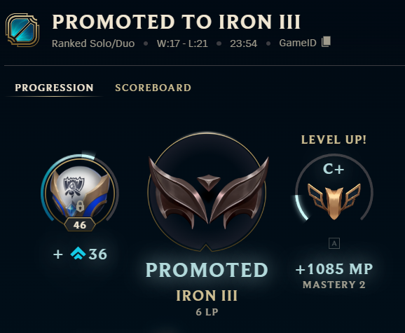 history has been made. iron 4 to iron 3 !! bronze next !!