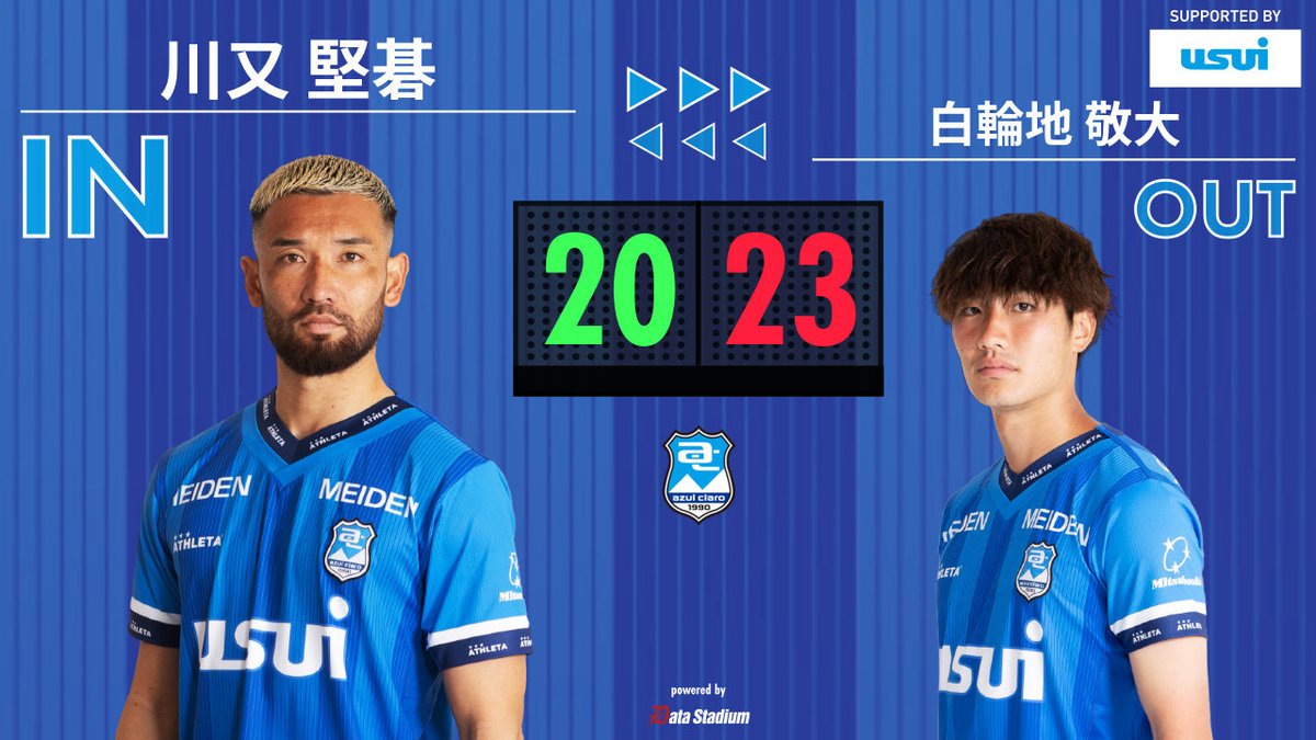 ⏱️後半20分｜選手交代

IN #川又堅碁🔄OUT #白輪地敬大

🖥️DAZN［onl.tw/yT6Cuwj］
#アスルクラロ沼津 #結束～全力で闘え～
