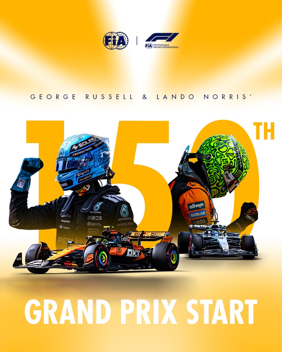After today's #LasVegasGP, Lando Norris and George Russell recorded their 150th Grand Prix start.

#FIA #F1