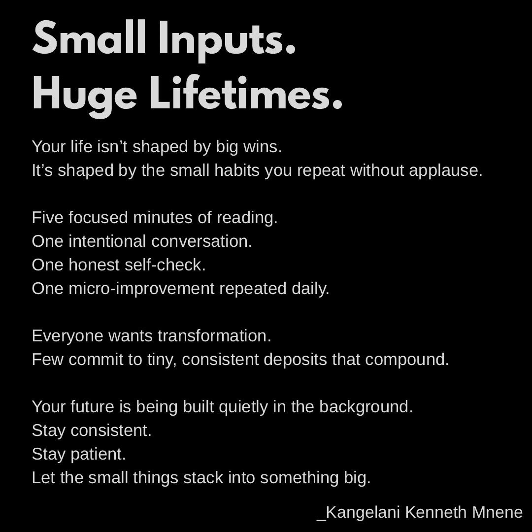 Mnene_11's tweet image. Small daily inputs = massive long-term outcomes. Keep stacking.

#ConsistencyWins #CompoundEffect #SuccessHabits #DailyDiscipline #YouGotThis #SuccessClub #ContinuousImprovement