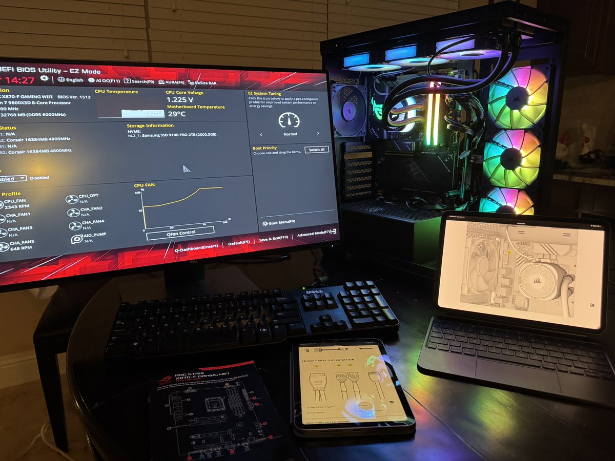 sebastavar's tweet image. Finally got a successful boot after about 8 hours of fiddling with this build.

The scariest part was installing the ~$500 CPU into the socket… turns out the AMD socket requires significantly more force to close than I anticipated.