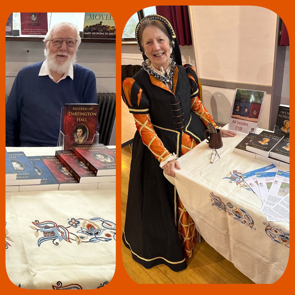 RAGriggsauthor's tweet image. A huge thank you to everyone who braved the rain and came along to the South Devon Book Festival in Totnes. David was not in peasant garb, but, as you can see,  I donned my best Tudor gown 😊 

#bookevent #Devon