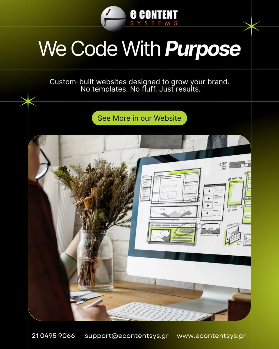 EcontentSystem's tweet image. Ξεχάστε τα templates. Αποκτήστε ένα website με Σκοπό! Στην EContent Systems, σχεδιάζουμε custom-built websites που είναι φτιαγμένα για να αναπτύξουν το brand σας. Όχι απλώς ένα site, αλλά ένα εργαλείο επιτυχίας.#Econtent_Systems #websites #eshops #digitalmarketing #hosting