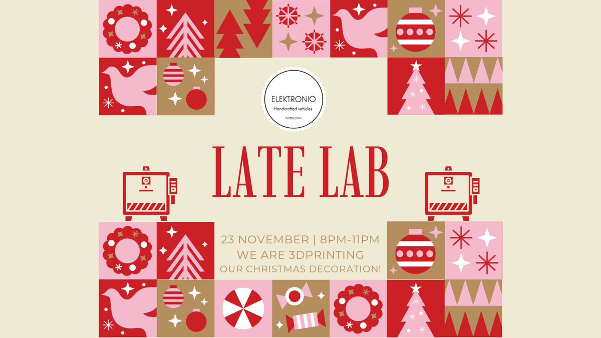 elektroniowheel's tweet image. Tonight’s Late Lab at Elektronio: 3D printers on, festive mood on. 🎄✨
Παράγουμε τα χριστουγεννιάτικα στολίδια του εργαστηρίου και μοιραζόμαστε τη διαδικασία live σε IG &amp;amp; TikTok.
Slow making Sundays αλλά σε mid-week edition. #soulatsa
